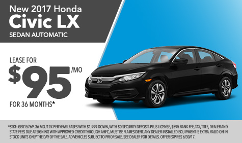 New 2017 Honda Civic for lease Jacksonville FL