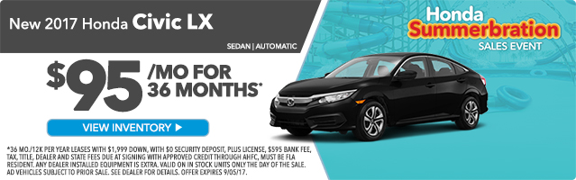 New 2017 Honda Civic for lease Jacksonville FL